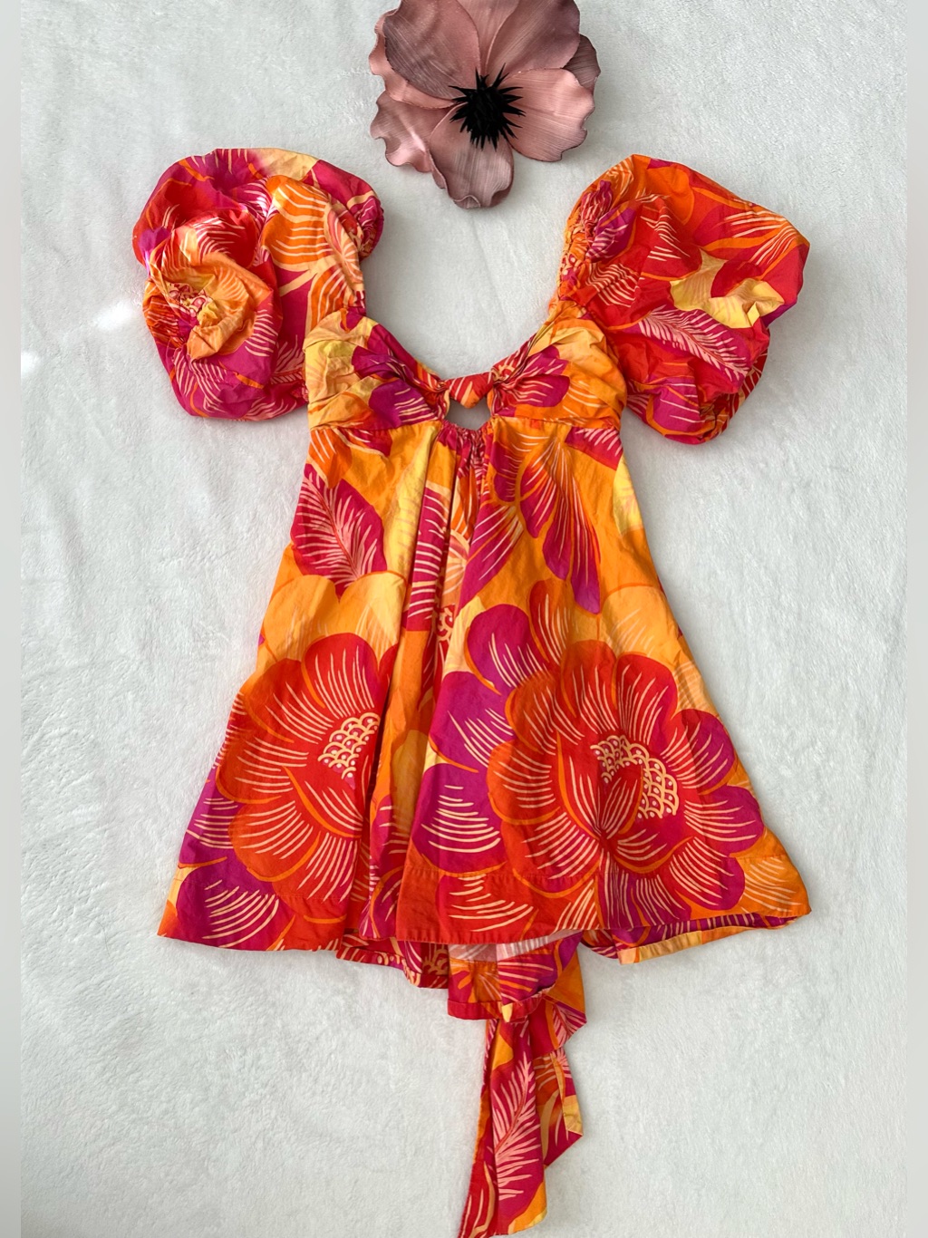 Farm Rio Red Ombre Mini Dress Bow Back Medium